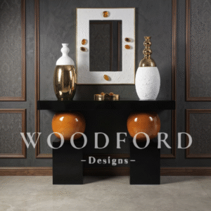Woodford Luxury High-Gloss Black & Amber Sphere Console