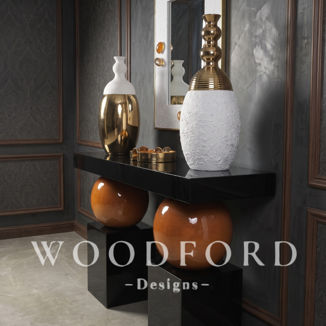 Woodford Luxury High-Gloss Black & Amber Sphere Console - Image 2