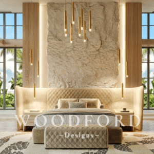 Woodford Luxury Diamond Tufted Wingback Bed Set & Settee (Cream)