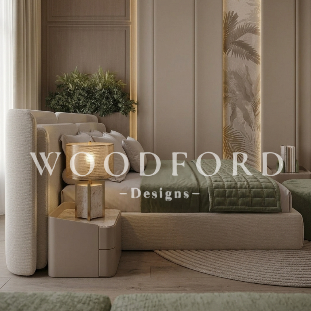 Woodford Modern Upholstered Bed Set with Sage Green Ottoman - Image 2