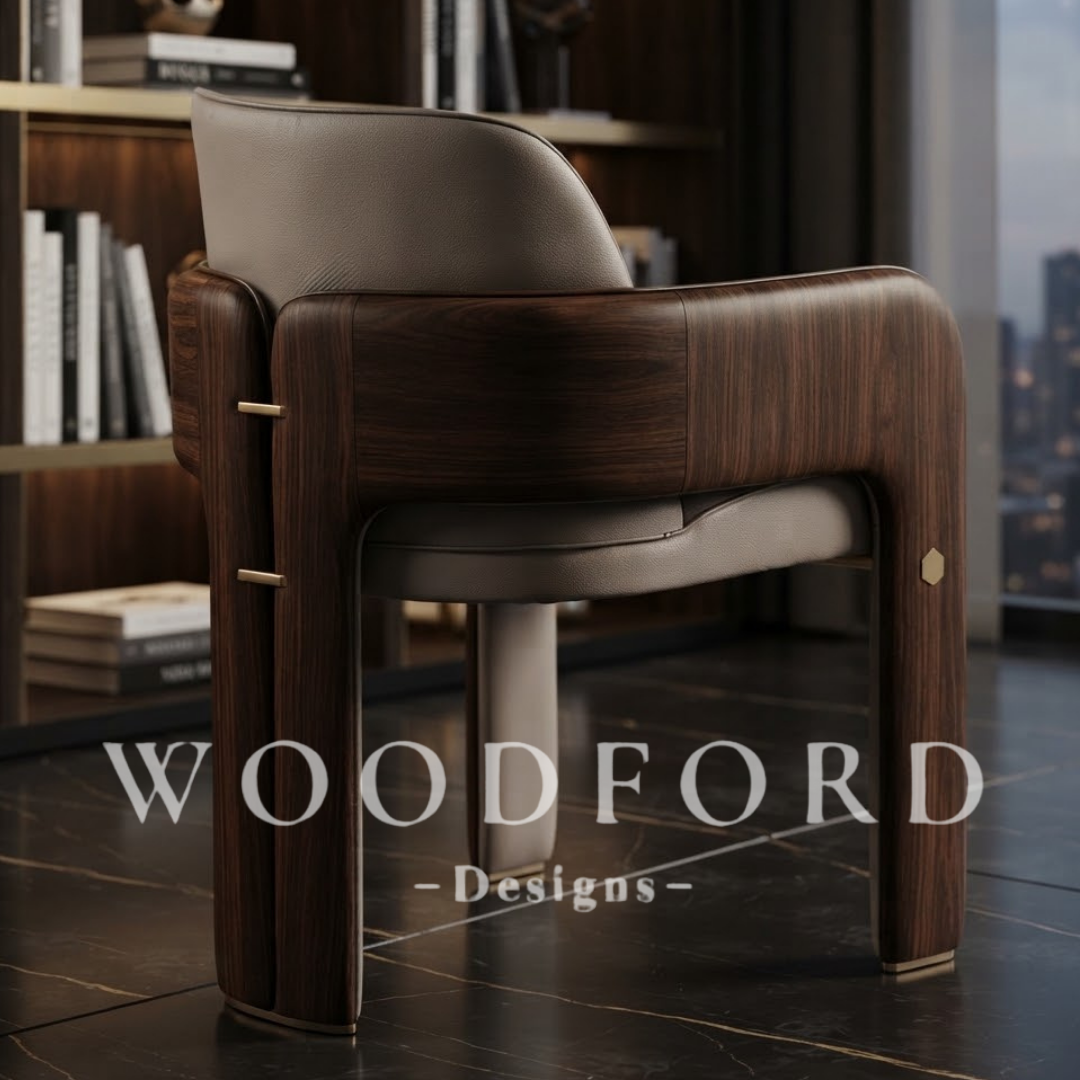 Woodford Luxury Executive Walnut & Leather Dining Chair - Image 2