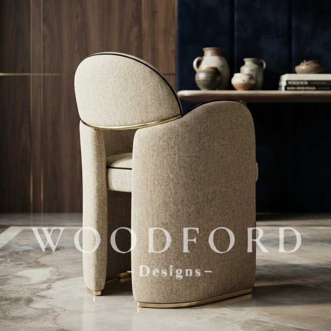 Woodford Luxury Architectural Cream Upholstered Dining Chair - Image 2