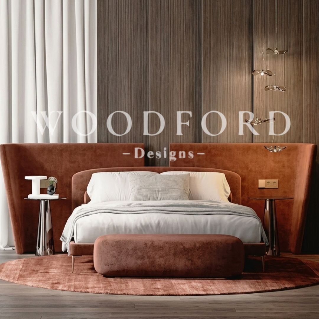 Woodford Modern Velvet Bed Set with Settee Bench (Rust/Terracotta)