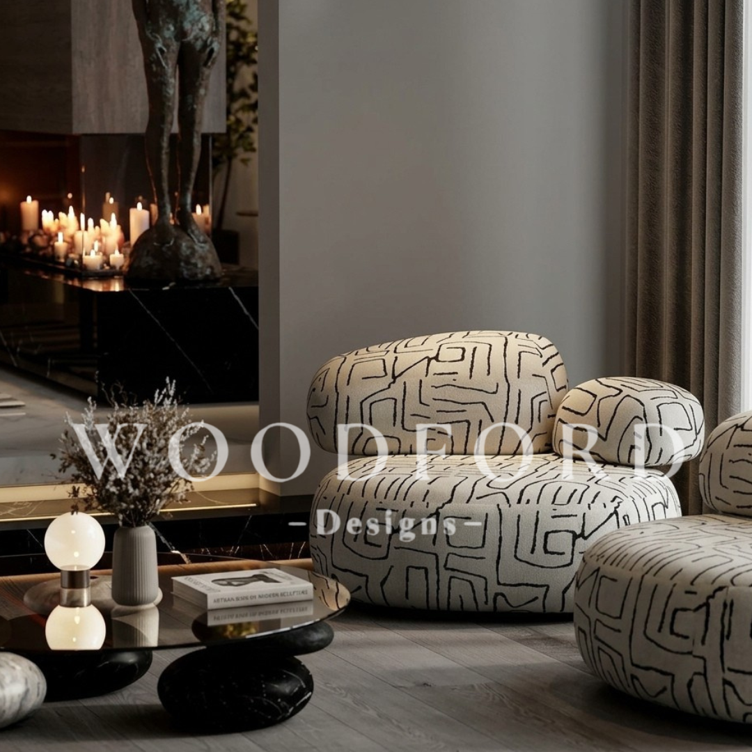 Woodford Modern Abstract Pebble Twin Chairs - Image 2