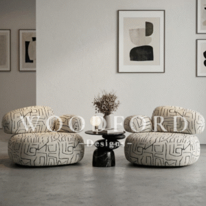Woodford Modern Abstract Pebble Twin Chairs