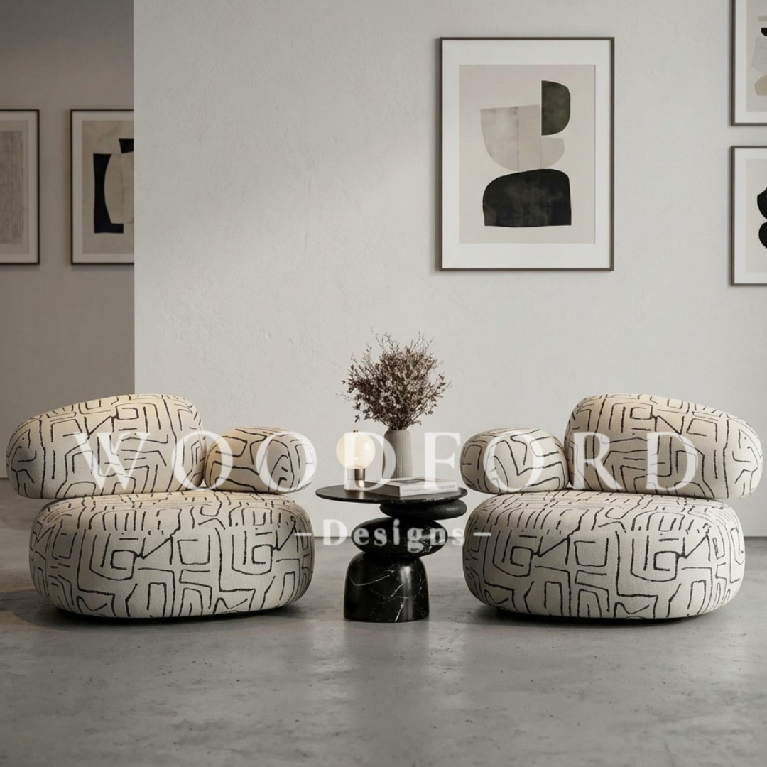 Woodford Modern Abstract Pebble Twin Chairs