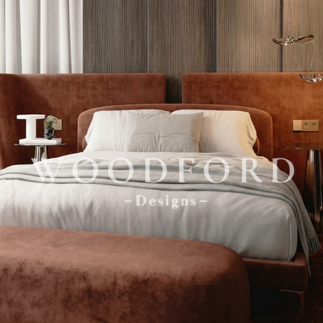 Woodford Modern Velvet Bed Set with Settee Bench (Rust/Terracotta) - Image 2
