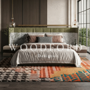 Woodford Modern Dual-Tone Bed Set with Brass Accents (Olive Green)