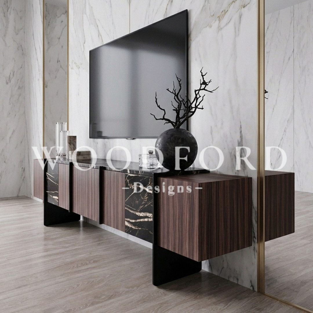 Woodford Luxury Walnut & Black Marble Media Console - Image 2