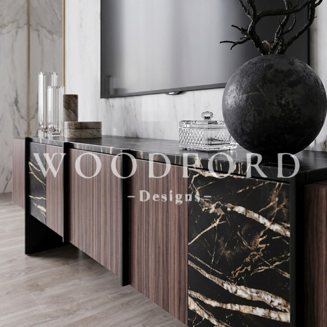 Woodford Luxury Walnut & Black Marble Media Console - Image 3