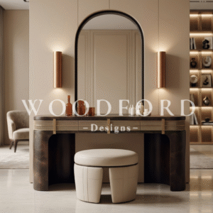 Woodford Luxury Curved Vanity Dresser Set with Arched Mirror & Stool