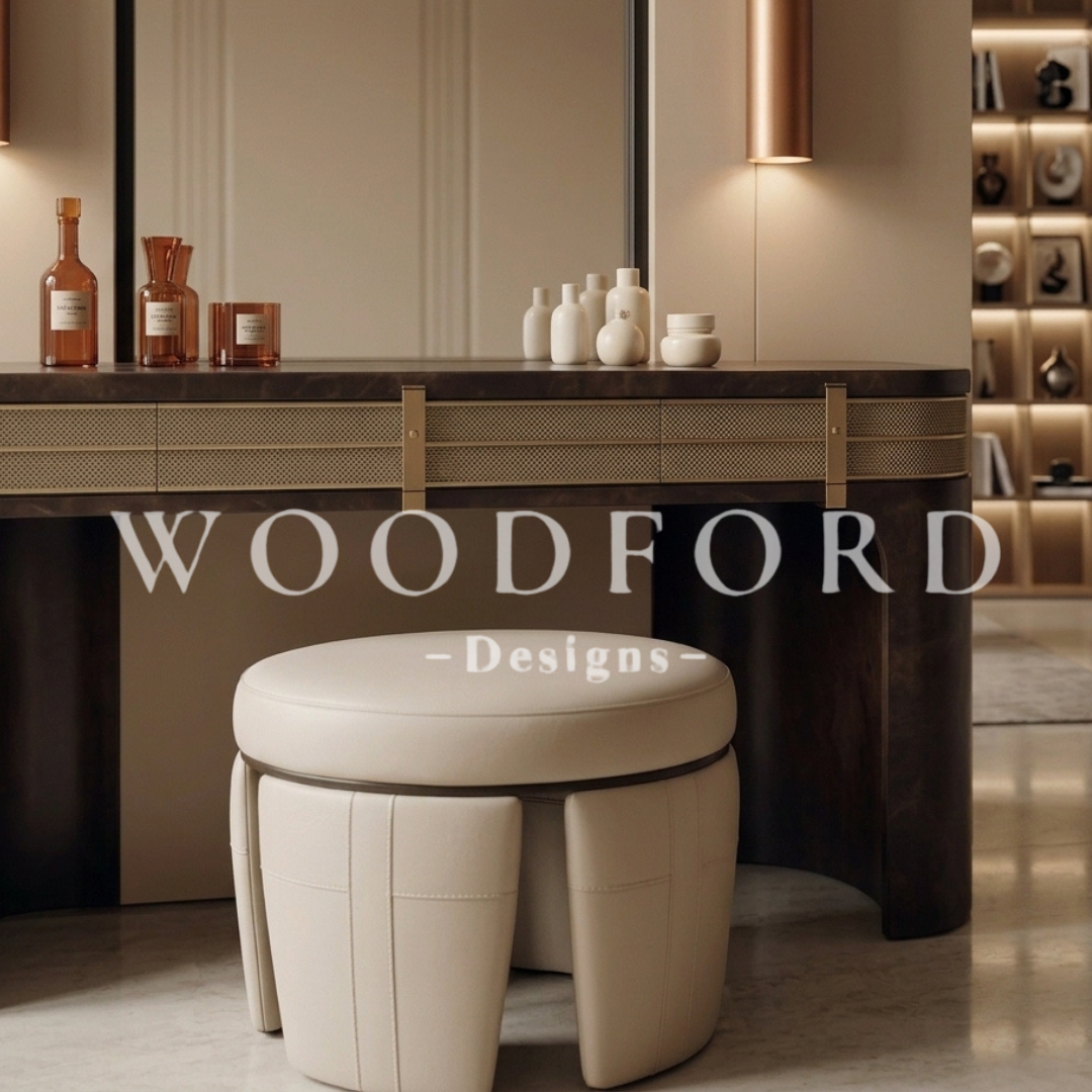 Woodford Luxury Curved Vanity Dresser Set with Arched Mirror & Stool - Image 3