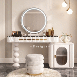 Woodford Luxury Fluted Vanity Dresser Set with Smart LED Mirror & Stool (White & Gold)