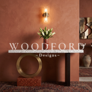Woodford Modern Sculptural Terrazzo Console Table with Brass Ring